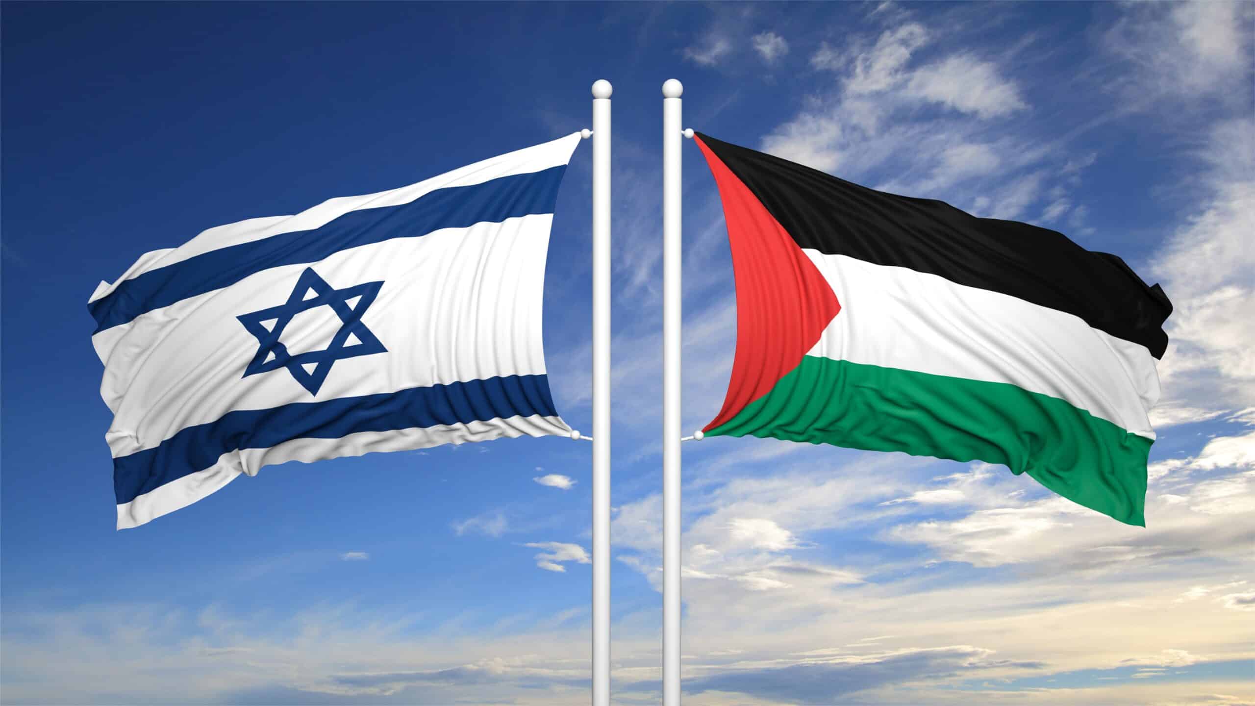 Israeli Palestinian flags waving